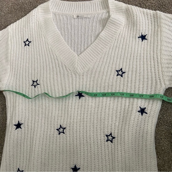 White Knit and Navy Star Embroidered Sweater - Picture 9 of 11
